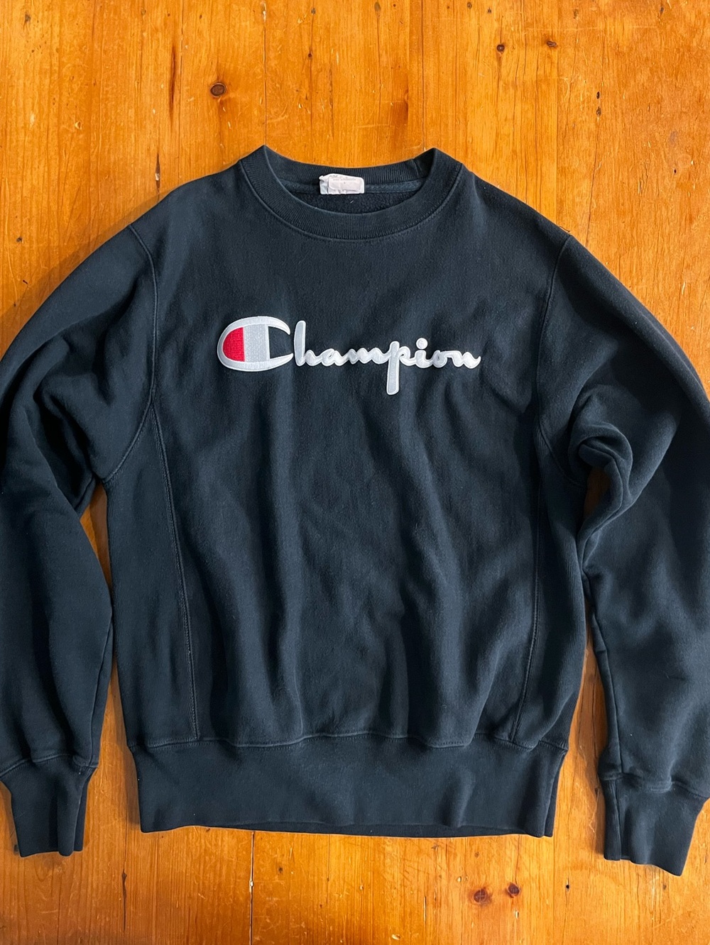 Champion Reverse Weave Vintage Black Crew Neck Sweatshirt